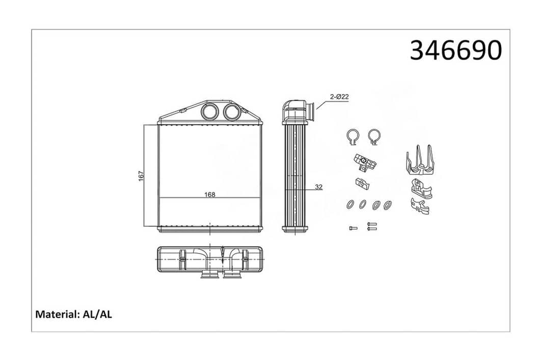 Радіатор обігрівача Opel Combo, Corsa C, Tigra (346690) KALE OTO RADYATOR